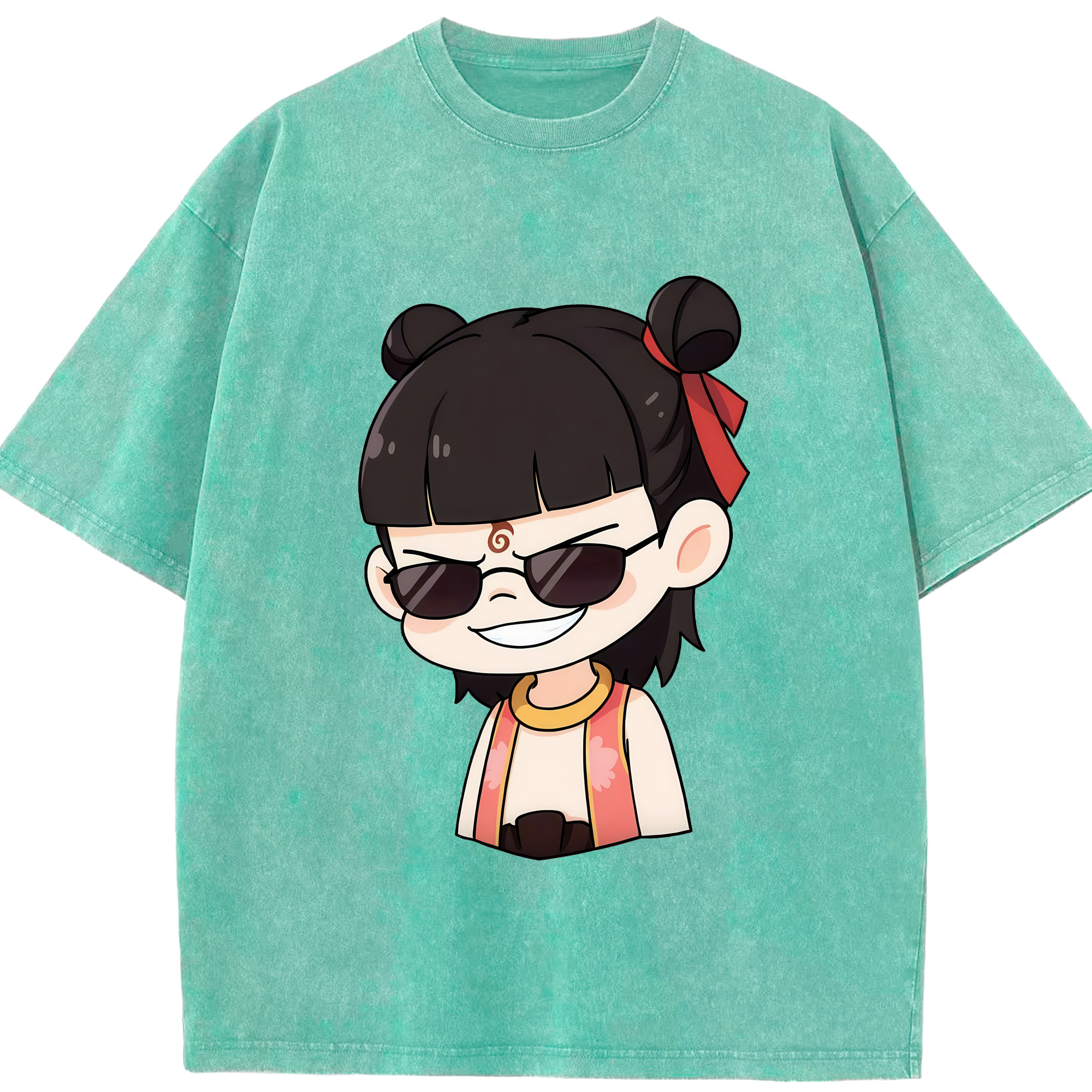（画像用） Ne Zha 2 ナタ 魔童の大暴れ 綿100% ヴィンテージ風 半袖Tシャツ（フロントプリント）